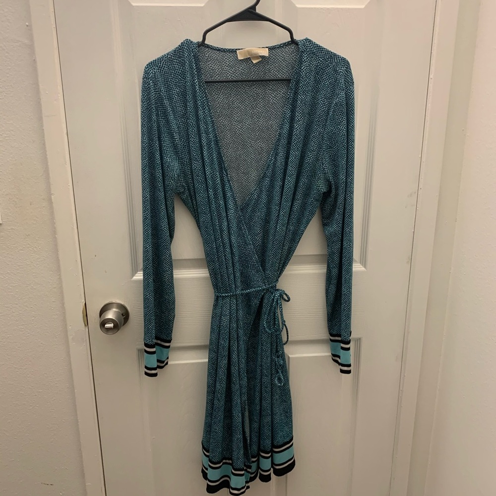 MICHAEL KORS leopard blue print wrap-dress size XL